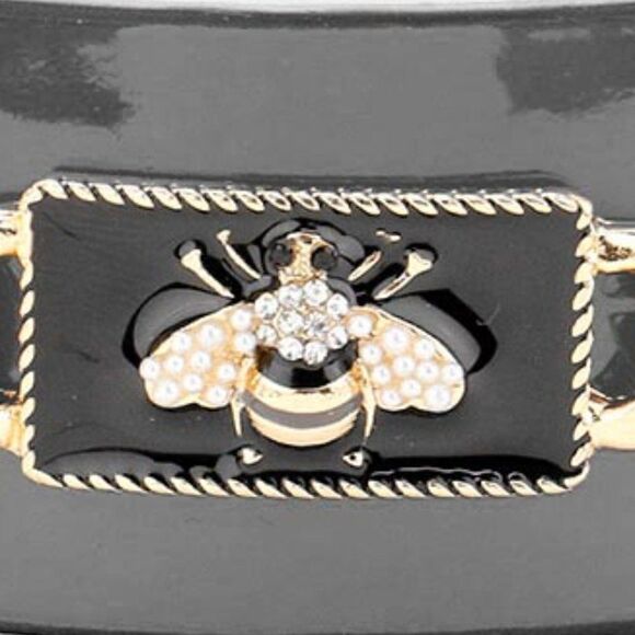 Pearl Honey Bee Gray Enamel Chain Cuff Bracelet - Picture 3 of 6